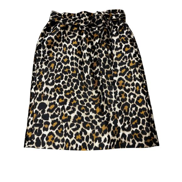 J.Crew Women’s 2 Tie Waist Leopard Print Pencil Skirt Black Brown Artsy Retro - Picture 1 of 4